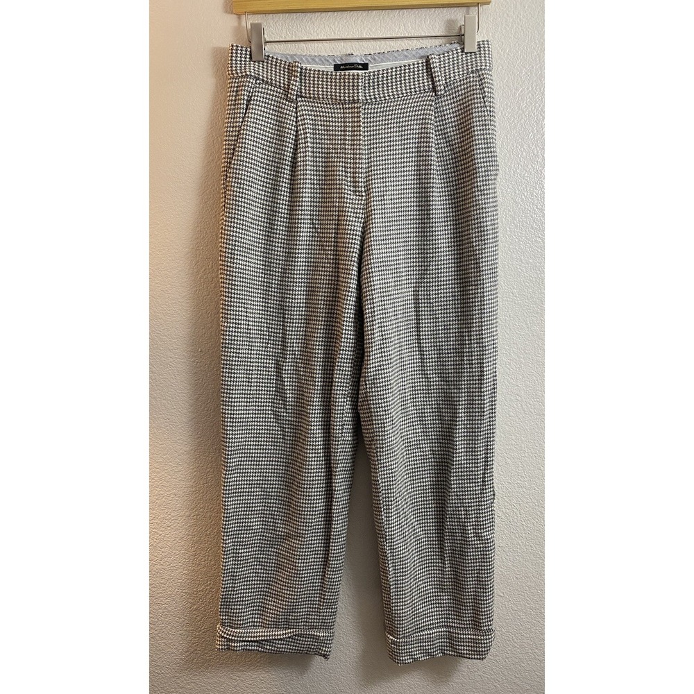 Massimo Dutti Houndstooth Wool Blend Pants Trousers Size US 4 Rolled Cuff Fitted